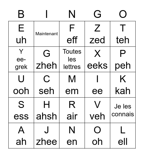 L'alphabet 1&2 Bingo Card