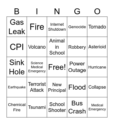 School Safety Bingo Card