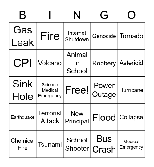 School Safety Bingo Card