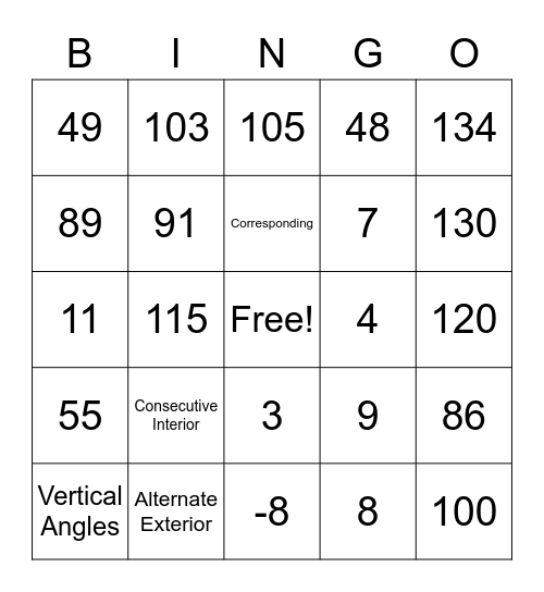 Parallel Lines Bingo Card
