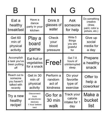 Wellness Bingo Card