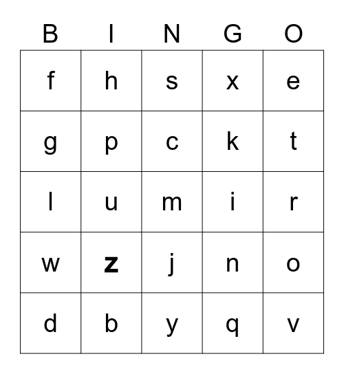 Alphabet Bingo Card