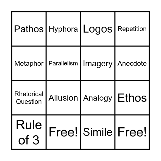 Rhetorical Bingo Card