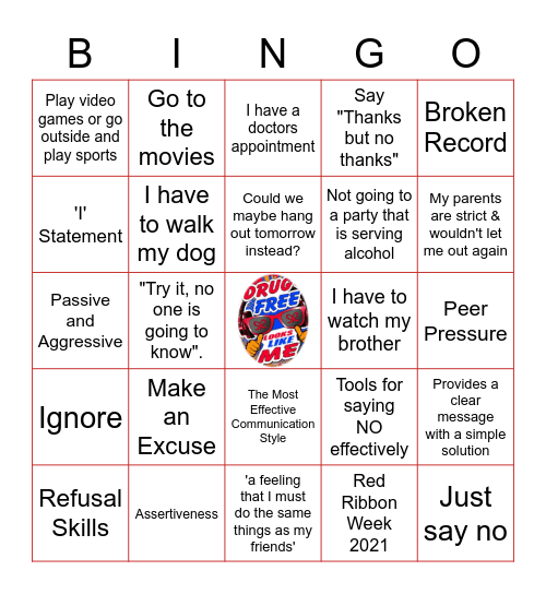 Refusal Skills Bingo Card