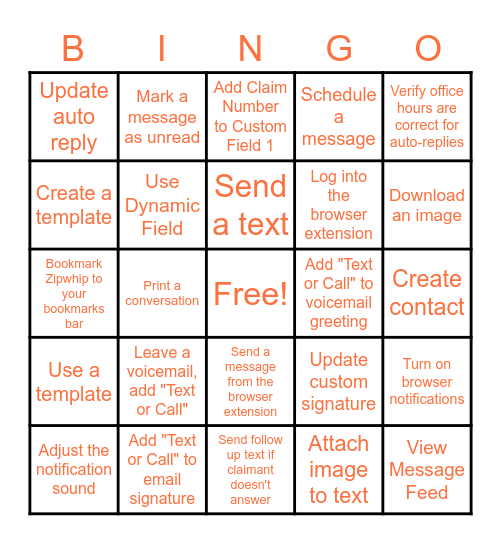 Zipwhip Bingo Card