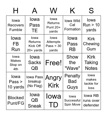 Hawkeye Bingo Card