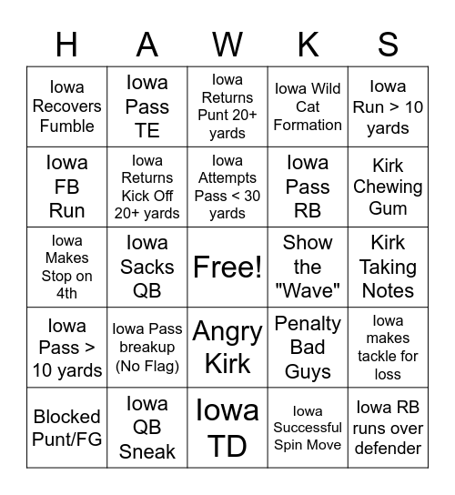 Hawkeye Bingo Card