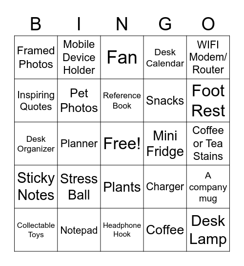 Virtual Desk Bingo Card