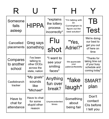 Ruthy Bingo Card