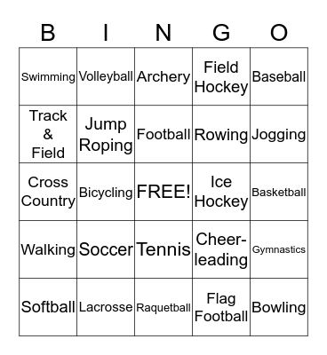 Sports & Activities Bingo Card