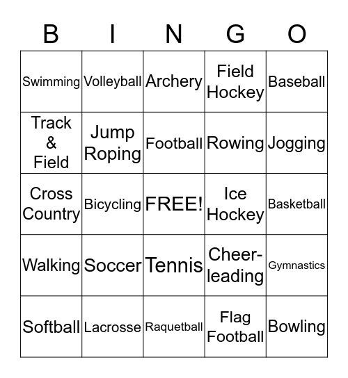 Sports & Activities Bingo Card