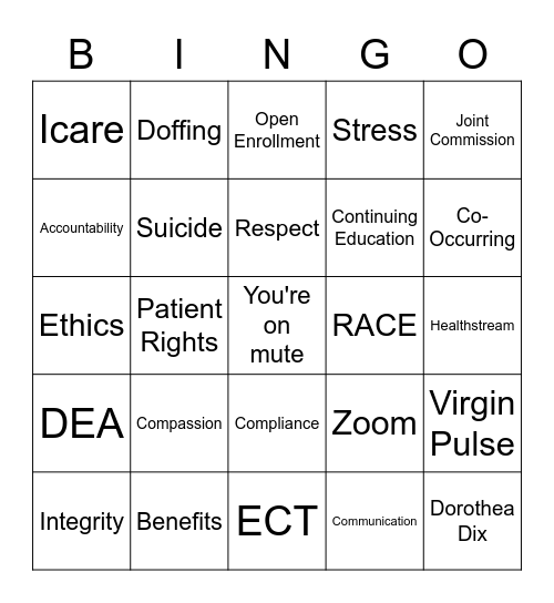 Orientation Bingo Card