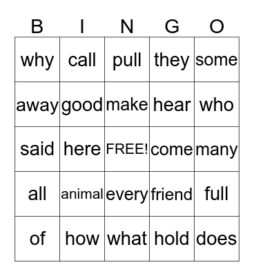 Lesson 7 Bingo Card