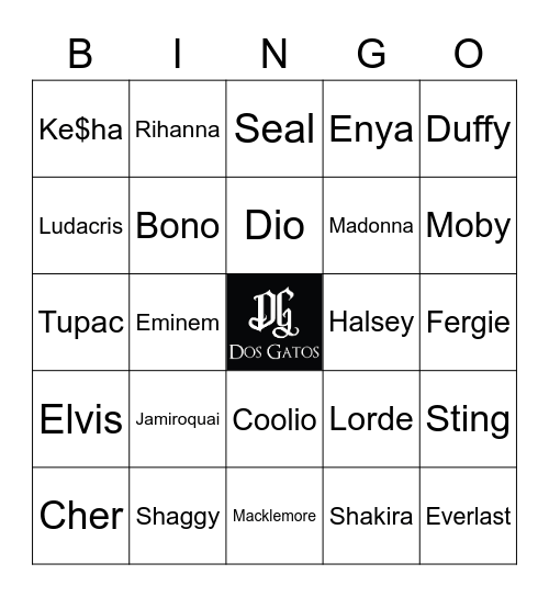v58 ONE NAME SINGERS Bingo Card