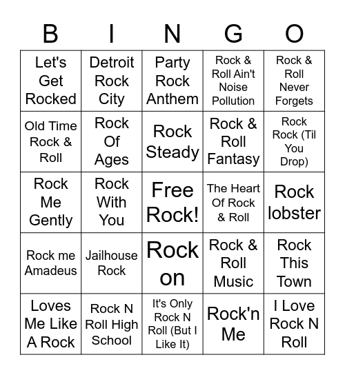 Songs That Rock Bingo Card
