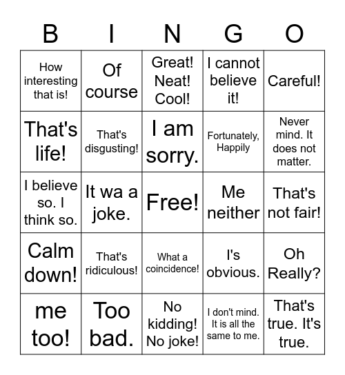 Les phrases utiles 1&2 Bingo Card