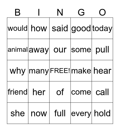 Lesson 8 Bingo Card