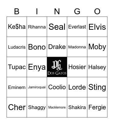 v58 ONE NAME SINGERS Bingo Card