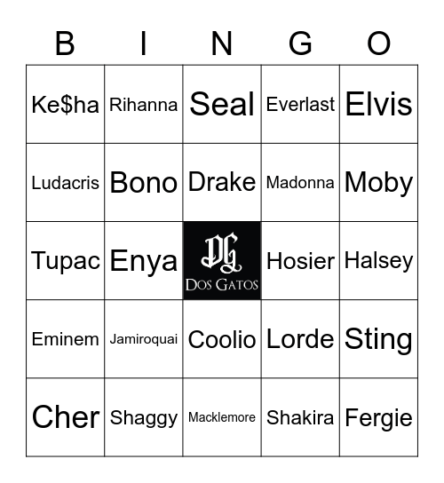 v58 ONE NAME SINGERS Bingo Card