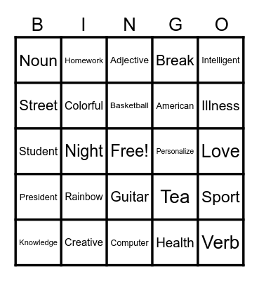 My Beautiful Class Bingo Card