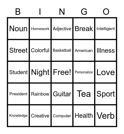 My Beautiful Class Bingo Card