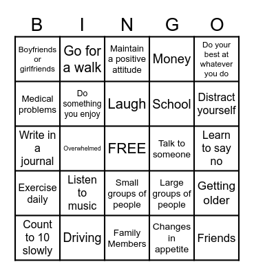 Stress & Anxiety Bingo Card