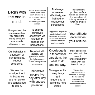 Leadership Quote Bingo Card