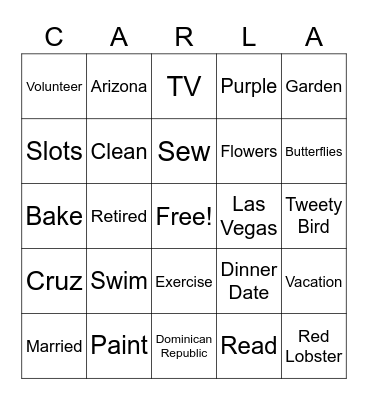 Retirement Bingo: Bingo Card