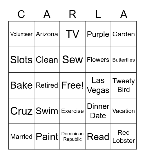 Retirement Bingo: Bingo Card