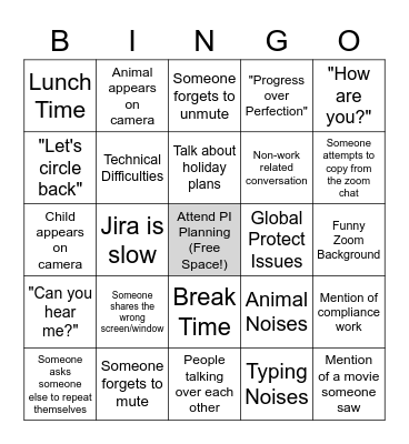 Pantheon PI4 Planning Bingo Card