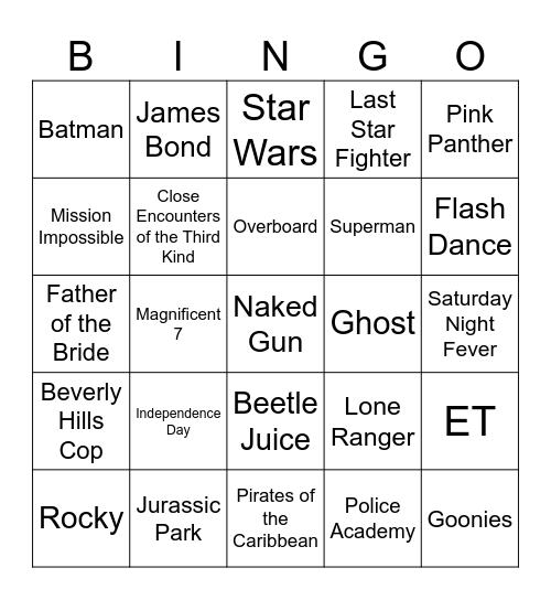 Ultimate Movie Theme Bingo Card