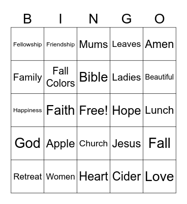 Ladies Autumn Mini Retreat Bingo Card