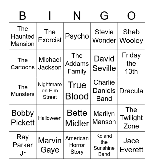 Ultimate Horror Music Bingo Card