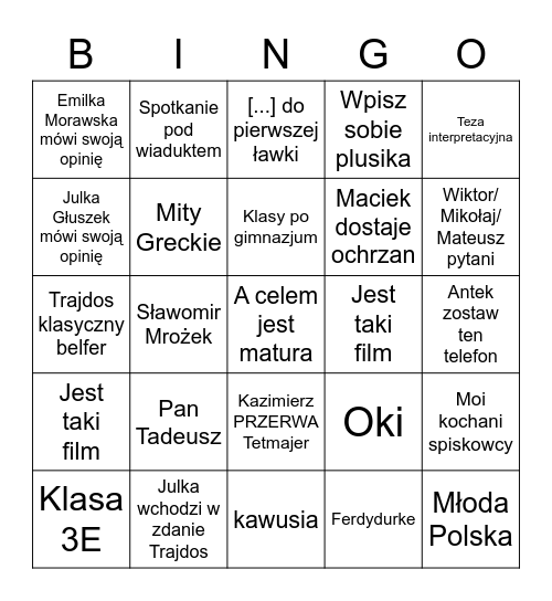 Trajdosowe Bingo Card