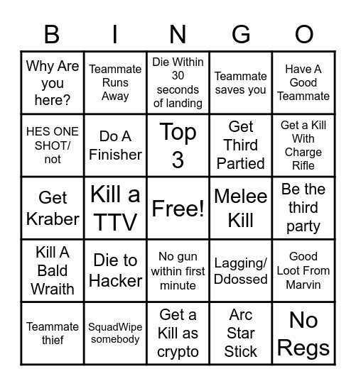 Apex Bingo Card