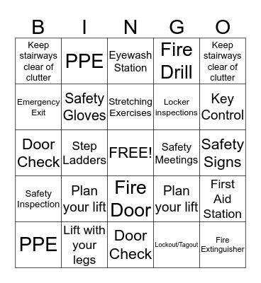 SAFETY Bingo Card