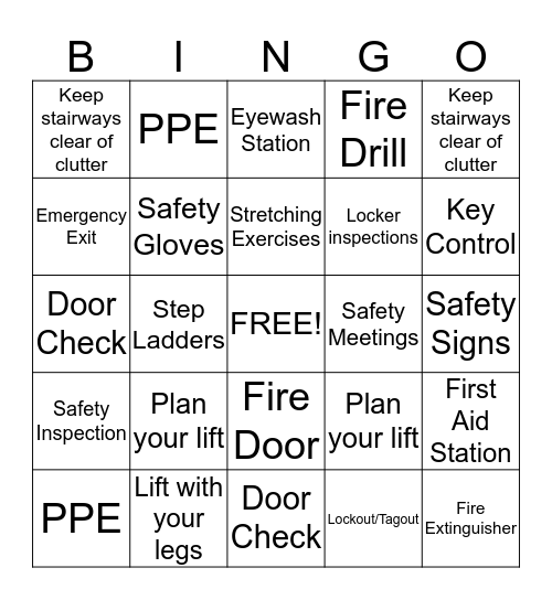 SAFETY Bingo Card