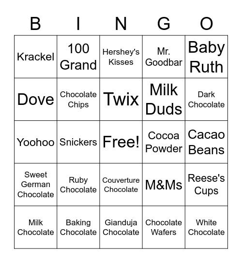 Let's Celebrate Chocolate! Bingo Card