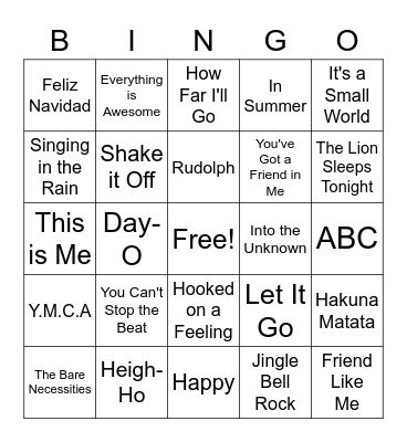 Musical Bingo Card