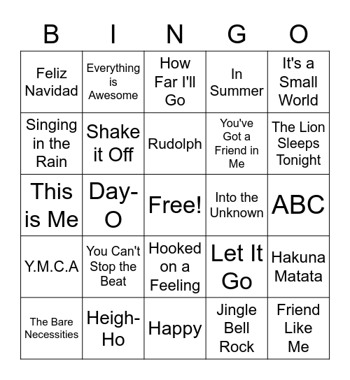 Musical Bingo Card