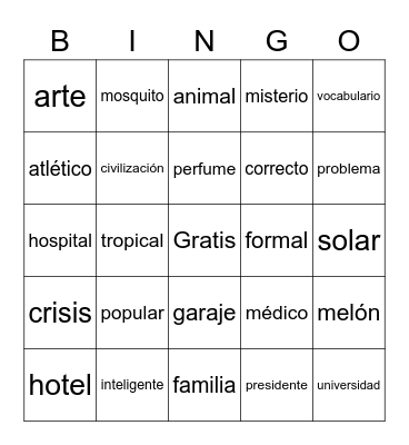 Los cognados Bingo Card