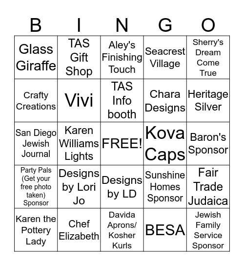 Blackout Board Bingo - SD Jewish Food Festival Vendor Bingo Card