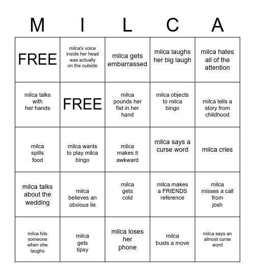 Milca's Final Fiesta Bingo Card