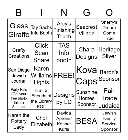 Blackout Board Bingo - SD Jewish Food Festival Vendor Bingo Card