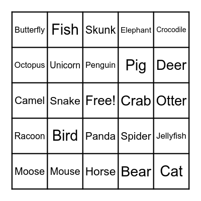 ASL Animal Bingo Card