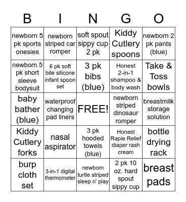 Baby Registry Bingo Card