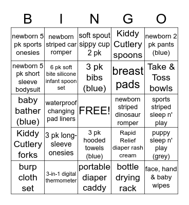 Baby Registry Bingo Card