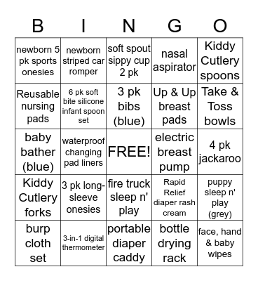 Baby Registry Bingo Card
