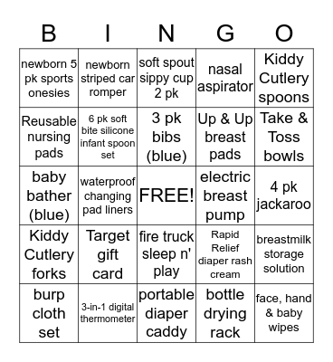 Baby Registry Bingo Card