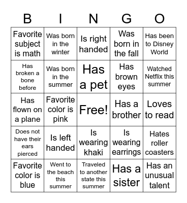 Get To Know You Bingo Card